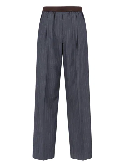 Miu Miu Virgin Wool Logo Pants In Blue