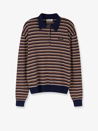 Miu Miu Embroidered Wool Polo Shirt In White