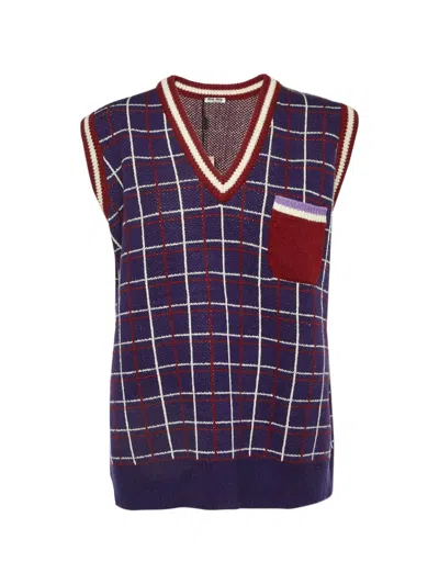 Pre-owned Miu Miu Virgin Wool Sleeveless Sweater In Blue