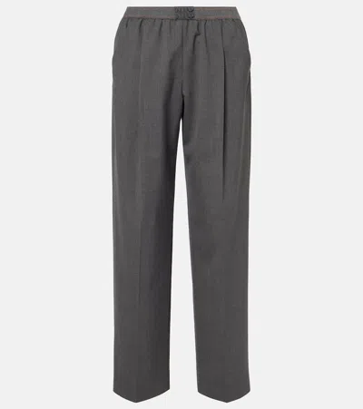Miu Miu Virgin Wool Straight Pants In Gray