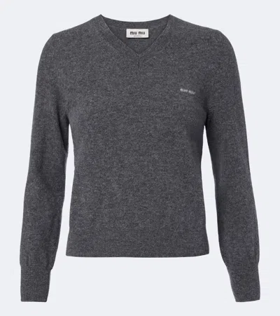 Miu Miu Virgin Wool Sweater In Grey