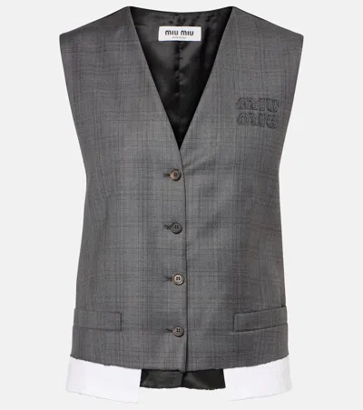 Miu Miu Virgin Wool Vest In Gray