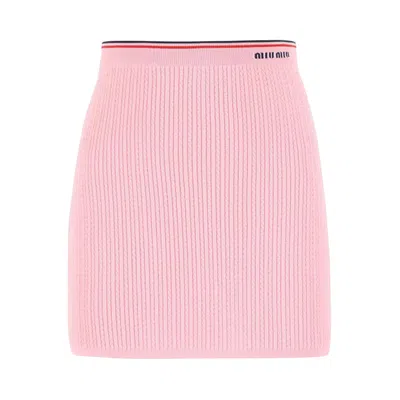 Pre-owned Miu Miu Viscose Logo Mini Skirt 'pink' | Women's Size 42