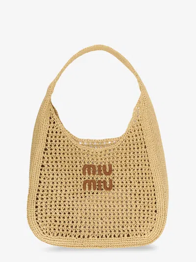 Miu Miu Viscose Shoulder Bag With Rafia Effect And Lettering Logo