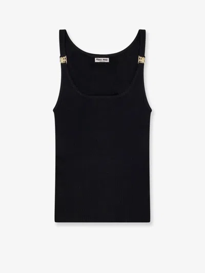 Miu Miu Viscose Top With Metal Logo
