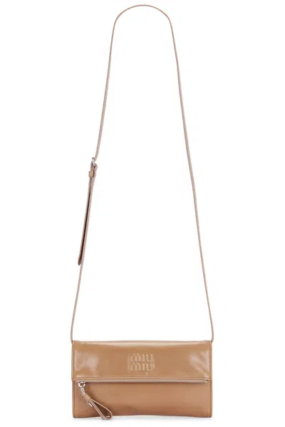 Miu Miu Vitello Shine Crossbody Bag In Cammeo