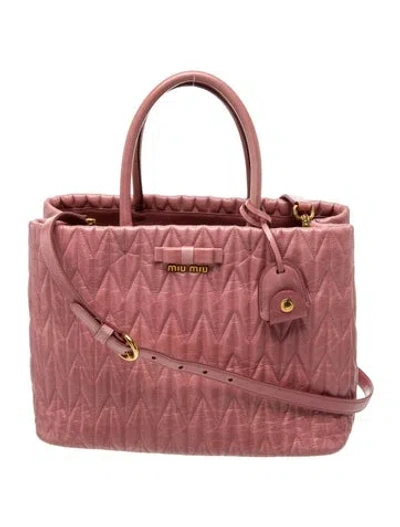 Pre-owned Miu Miu Vitello Shine Leather Top Handle Bag In Pink