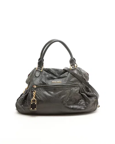 Miu Miu Vitello Shine Tote Bag In Gray