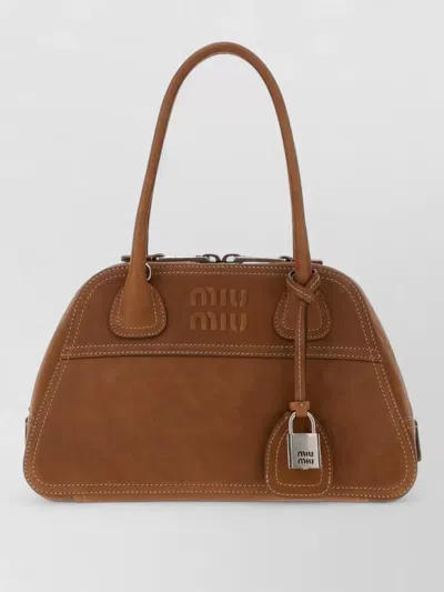 Miu Miu Vivant Leather Tote Bag Adjustable Strap In Brown