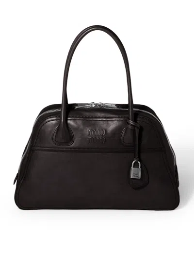 Miu Miu Vivant Medium Leather Bag In Black