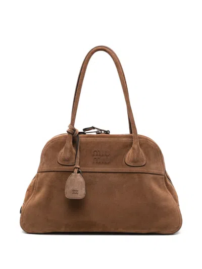 Miu Miu Vivant Suede Leather Bag In Brown