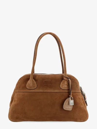 Miu Miu Vivant Suede Shoulder Bag In Brown