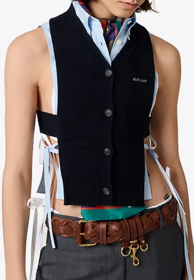 Miu Miu V-neck Cashmere Cardigan Vest In Black