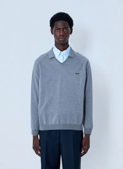 Miu Miu V-neck Knit Sweater In Blue