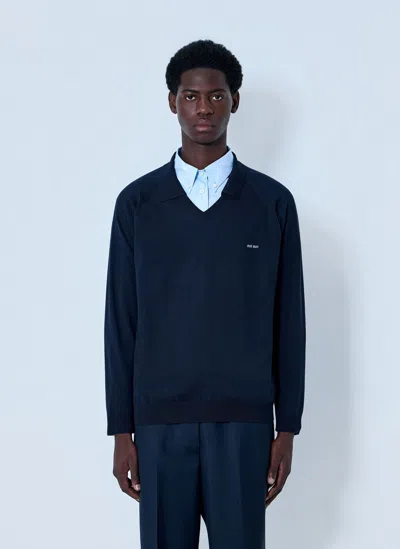 Miu Miu V-neck Knit Sweater In Blue