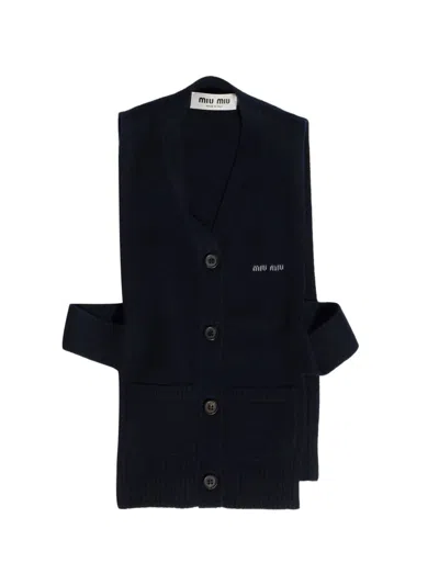 Miu Miu V-neck Logo Vest In Black