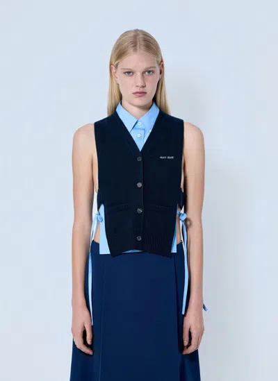 Miu Miu V-neck Logo Vest In Blue