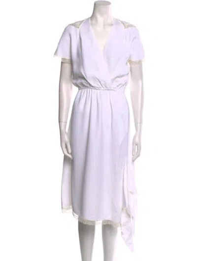 Pre-owned Miu Miu V-neck Midi Length Dress In White