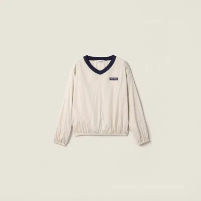 Miu Miu V-neck Nylon Sweatshirt In Cream