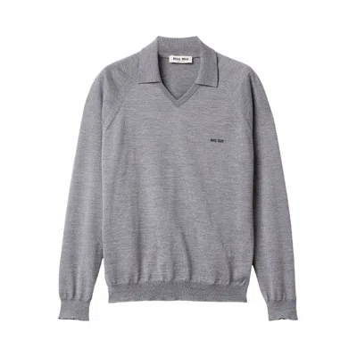 Pre-owned Miu Miu V-neck Pullover 'grey/black' | Women's Size 38 In Gray