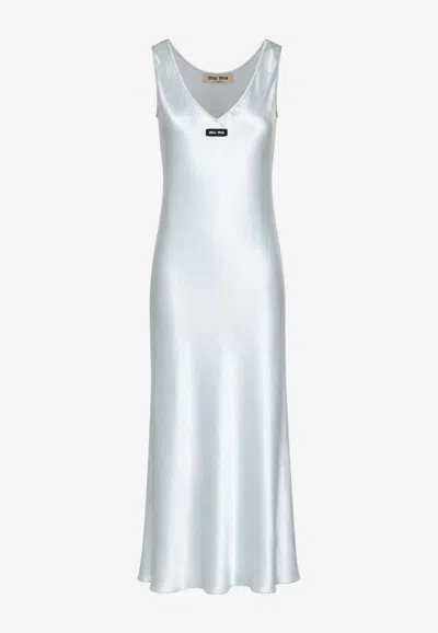 Miu Miu V-neck Satin Midi Dress In Blue