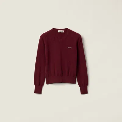 Miu Miu V-neck Wool Cardigan In Amaranth Red