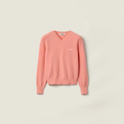 Miu Miu V-neck Wool Cardigan In Apricot