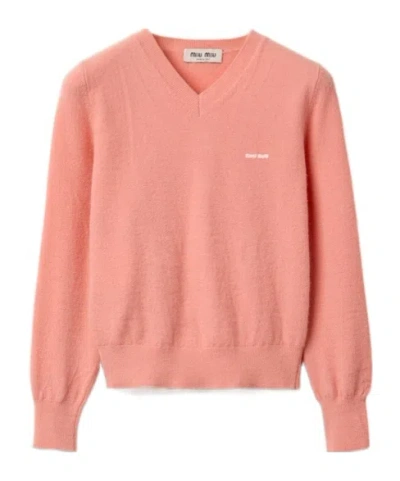 Miu Miu V-neck Wool Cardigan In Nude