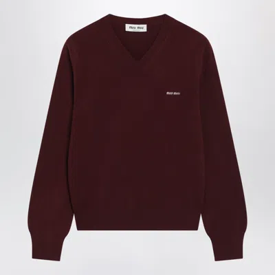 Miu Miu V-neck Wool Cardigan In Red