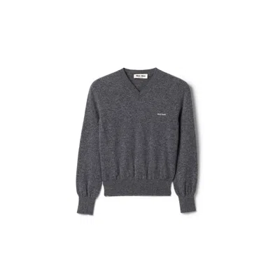 Miu Miu V-neck Wool Cardigan In Gray