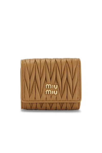 Miu Miu Caramel Leather Wallet In Brown