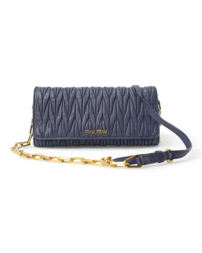 Miu Miu Wallet On Chain Embossed Blue In Gray