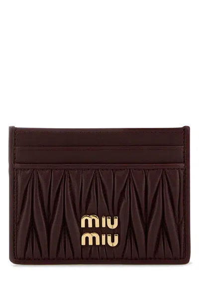Miu Miu Lamb Leather Quilted Cardholder In Brown