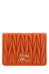 Miu Miu Quilted Rectangular Leather Card Holder In Orange