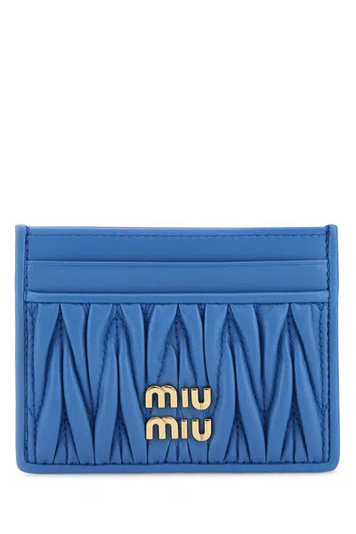 Miu Miu Quilted Leather Card Holder In Blue