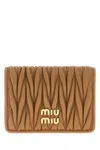 Miu Miu Rectangular Quilted Leather Card Holder In Brown