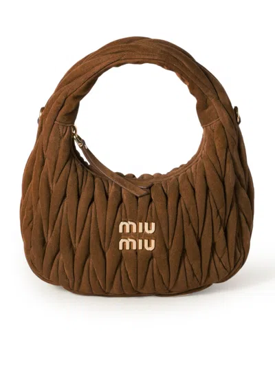 Miu Miu Wander Bag In Matelasse Suede In Brown