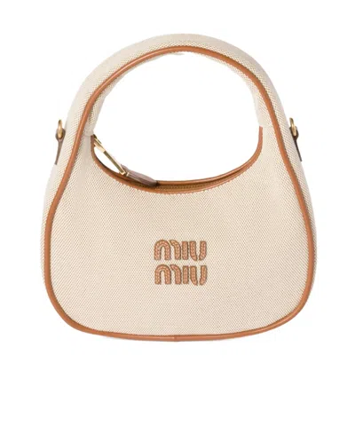 MIU MIU WANDER CANVAS AND LEATHER BAG