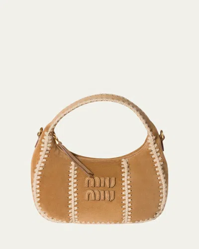 Miu Miu Wander Crochet Suede Shoulder Bag