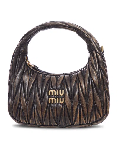 Miu Miu Wander Hobo Bag In Matelassé Nappa In Brown