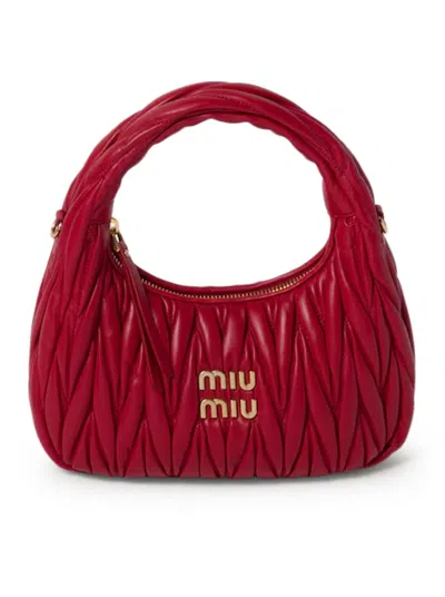 Miu Miu Wander Hobo Bag In Matelassé Nappa In Red