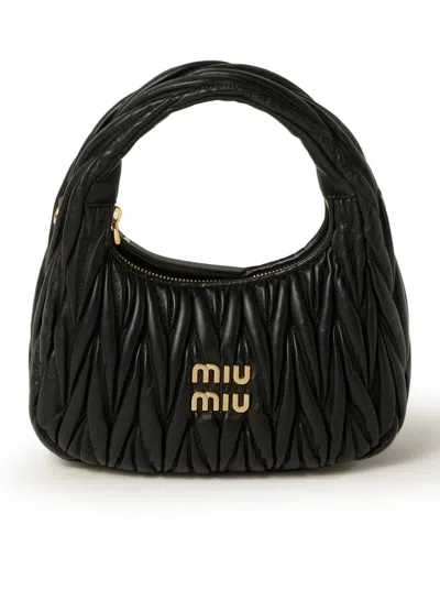 Miu Miu Wander Hobo Bag In Quilted Nappa In Black