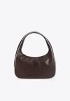 Miu Miu Leather Shoulder Bag With Contrast Piping And Curved Handle In Brown