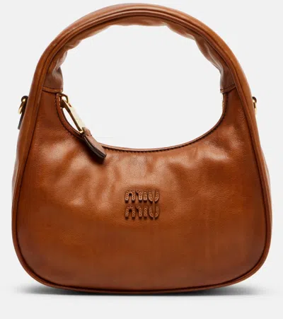 Miu Miu Wander Antiqued Leather Top-handle Bag In Brown