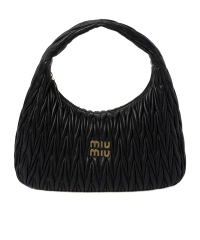 Miu Miu Miu Wander Matelassé Nappa Leather Hobo Bag In Black