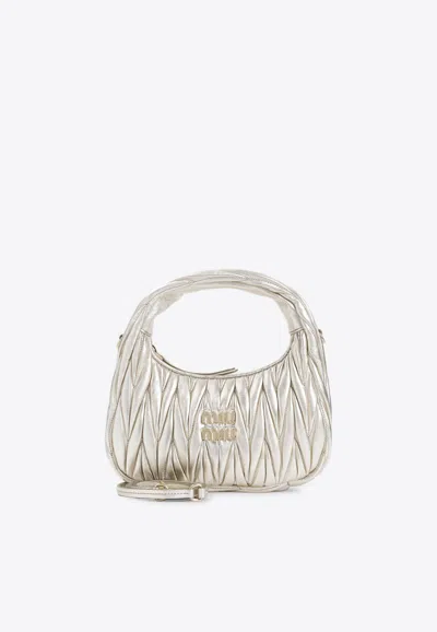 Miu Miu Wander Matelassé Hobo Bag In Silver