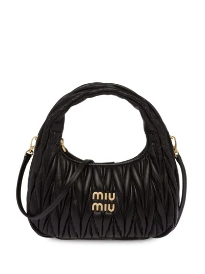 Miu Miu Wander Small Leather Handbag In Black