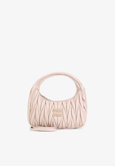 Miu Miu Wander Matelassé Leather Hobo Bag In Pink