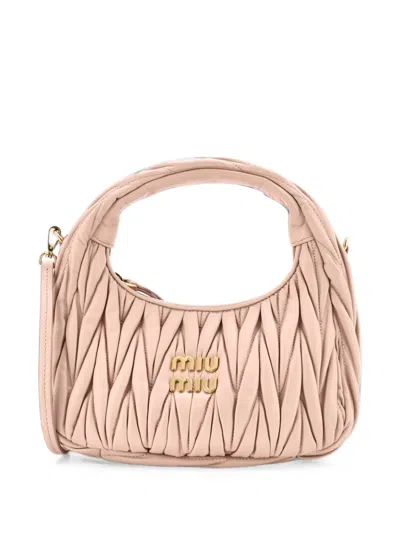 Pre-owned Miu Miu Wander Matelasse Leather Small Hobo Bag In Neutrals