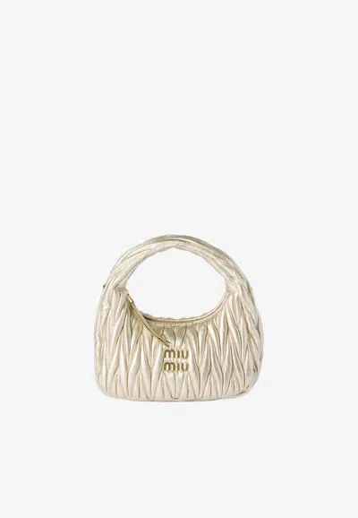 Miu Miu Wander Matelassé Leather Top Handle Bag In Gold